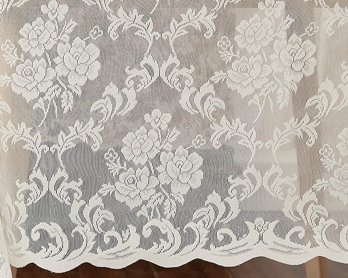LinenZone Ivory Round Tablecloth for Rustic Vintage Decor. Sheer Lace Tablecloth Works Great As Wedding Table Cloth or Christmas Table Cover (Mia 48 Round, Ivory)