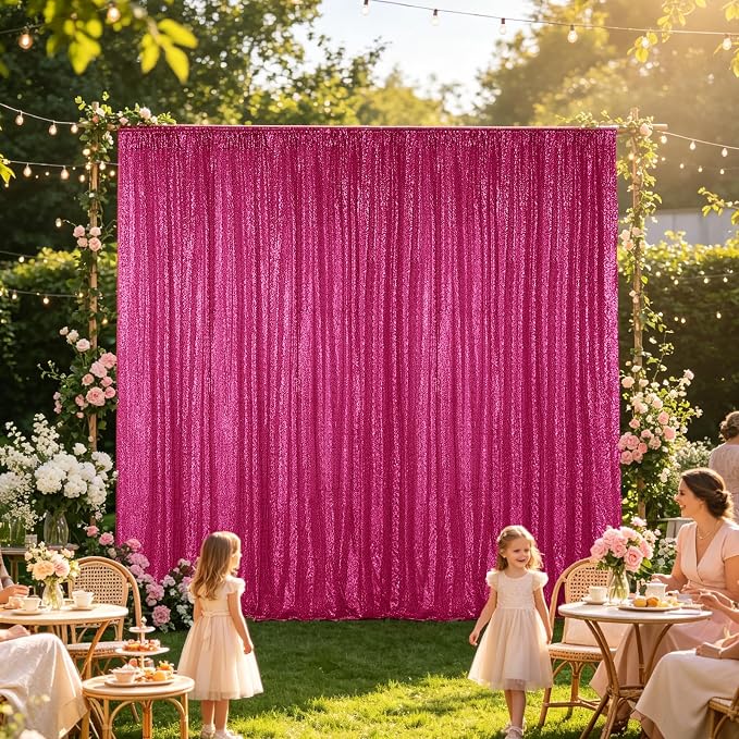 Hahuho Fuchsia Sequin Backdrop Curtain, Party Decoration（1 Panels, 4FT x 8FT - Image 2