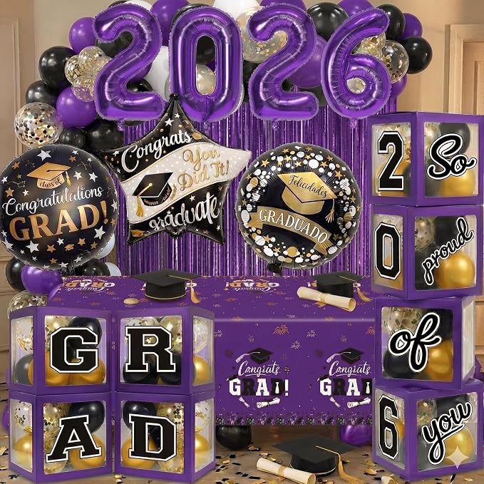 Black and Purple Graduation Decorations Class of 2026 - Image 3