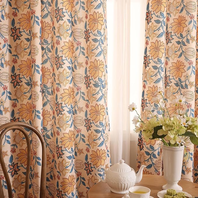 Designer Vintage Linen Printed Curtain, 2 Panels, kitchen Bedroom Living Room - Image 2