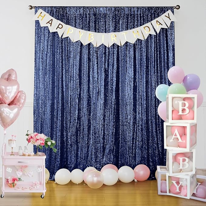 Sugargirl Navy Sequin Backdrop Curtain 6 Panels 2FTx8FT Glitter Navy Background - Image 8