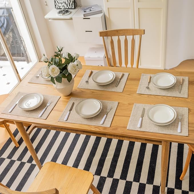 Demetex Linen Textured Placemats Set of 8 Farmhouse Table Place Mats Wipeable - Image 7