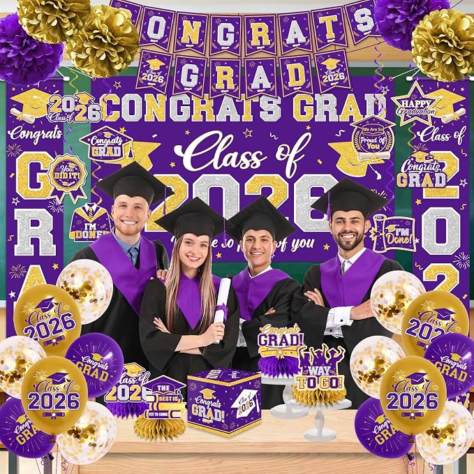 Graduation Decorations Class of 2026 Purple and Gold Graduation Decorations - Image 6