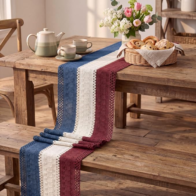 Artoid Mode Blue Beige Red Farmhouse Rustic Table Runner 12x108 Inch | Holiday - Image 5
