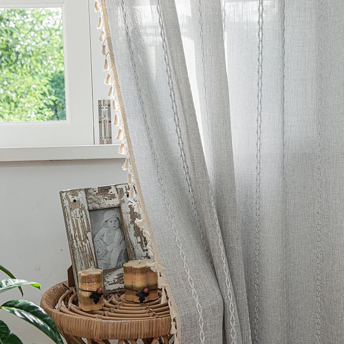 Sutuo Home Boho Curtains for Bedroom Living Room Kitchen, Semi Blackout Linen - Image 5