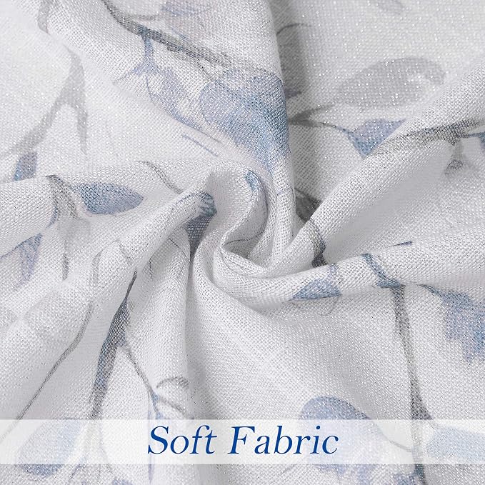 Navy Blue Leaf Floral Print Metallic Sheer Curtain - Image 6