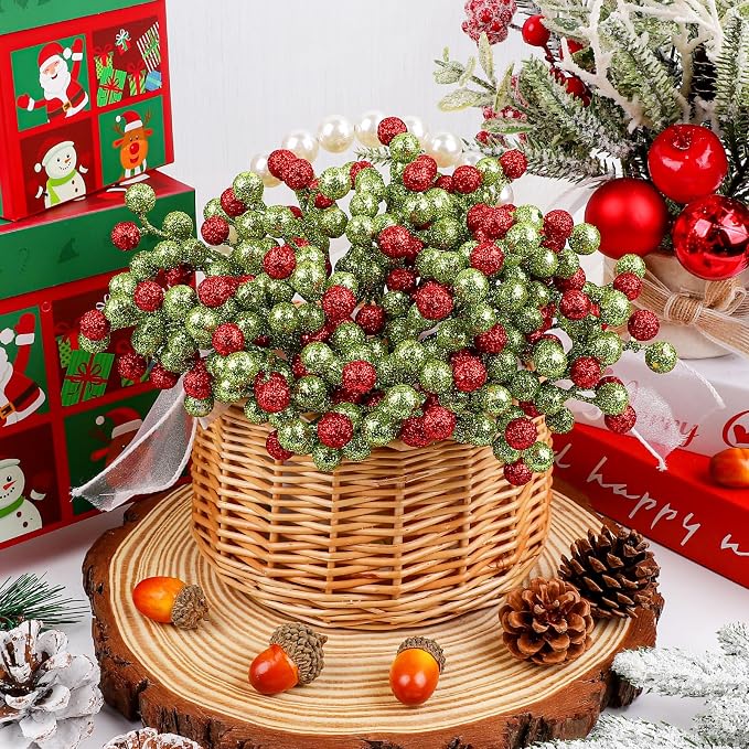 Fangoo 20 Pack 7 Inch Artificial Green Red Berry Picks - Image 6