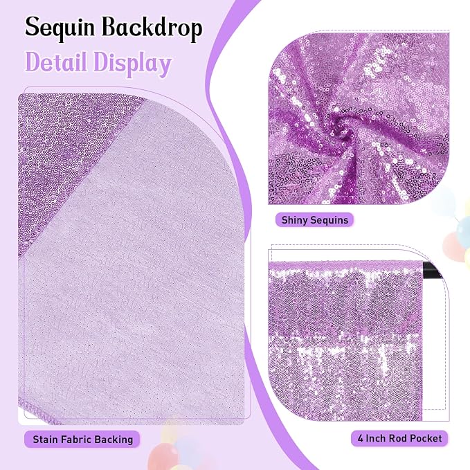 SquarePie 8x8ft Lavender Sequin Backdrop, High Density Non-Transparent Glitter - Image 4