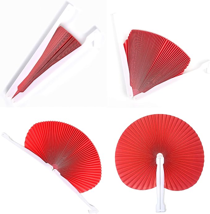 20 Pieces Red Round Paper Fans | Foldable Handheld Fans - Image 6