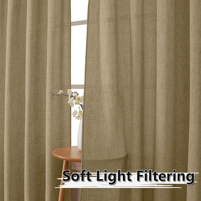 Tollpiz Short Linen Tier Curtains Rod Pocket Semi Sheer Half Kitchen Curtain - Image 2