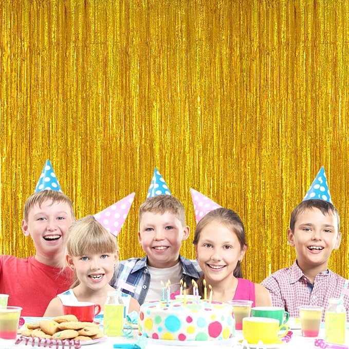 2 Pack 3.2ft x 8.2ft Gold Metallic Foil Curtains, Big Laser Glitter Fringe Rain - Image 6