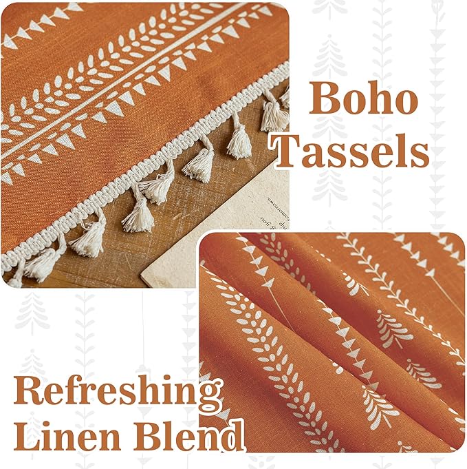 Boho Curtains for Bedroom, Burnt Orange Curtains 84 Inch Length 2 Panels Light - Image 3