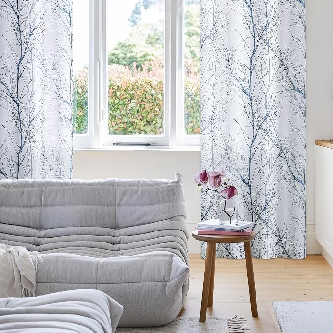 FMFUNCTEX Linen Blue White Semi Sheer Patio Curtains 96 Inch Long 1 Panel | - Image 2