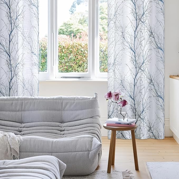 FMFUNCTEX Linen Blue White Semi Sheer Patio Curtains 84 Inch Long 1 Panel | - Image 2