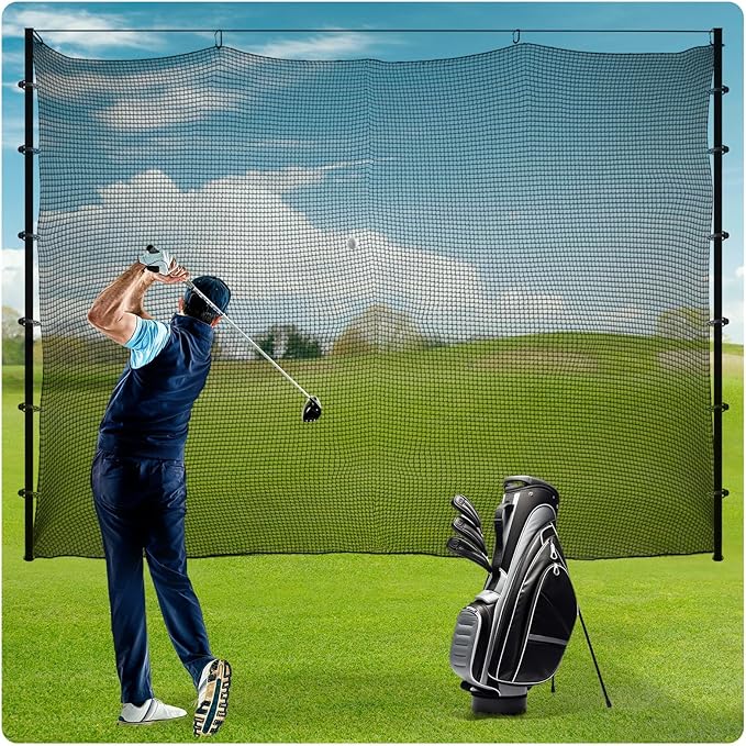Sports Netting,Golf Practice Net Hitting Net with 33Feet Nylon Rope Also for Baseball, Hockey, Soccer, LAX and More - 10x10ft/10x15ft/10x20ft/10x25ft/10x30ft/10x40ft/10x50ft