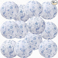 Honoson 12 Pcs Chinoiserie Paper Lanterns Blue and White Floral Chinoiserie by Honoson