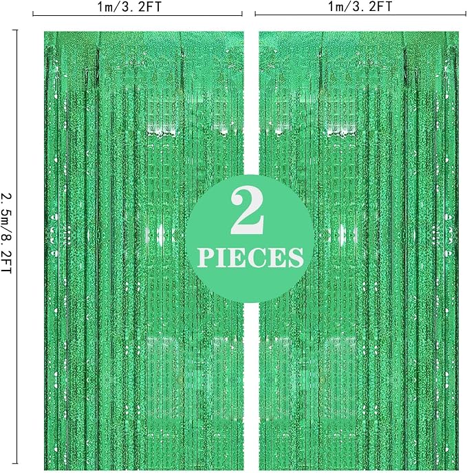 2 Pack 3.2ft x 8.2ft Green Foil Fringe Curtain, Metallic Tinsel Foil Fringe - Image 5