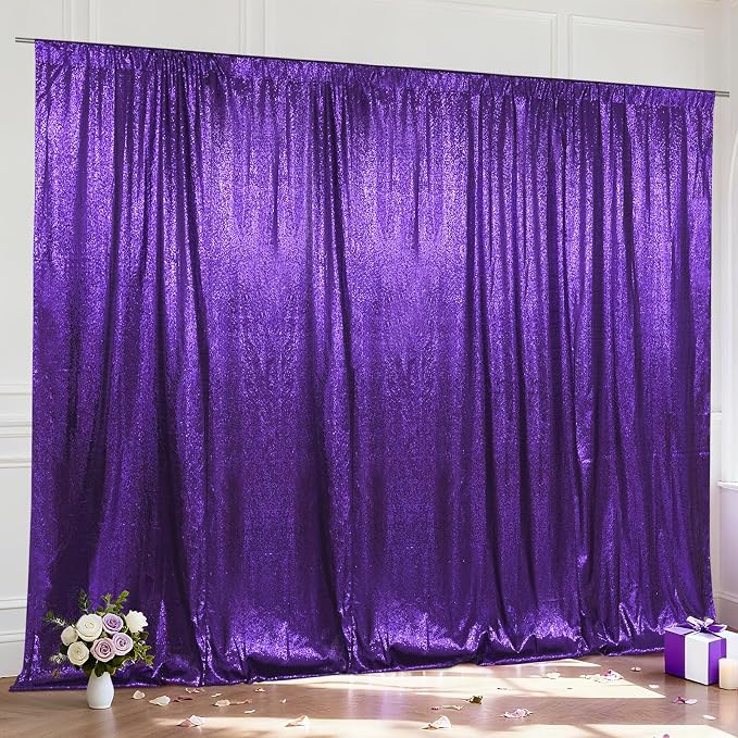 SquarePie 10x10ft Purple Sequin Backdrop, High Density Non-Transparent Glitter by SquarePie