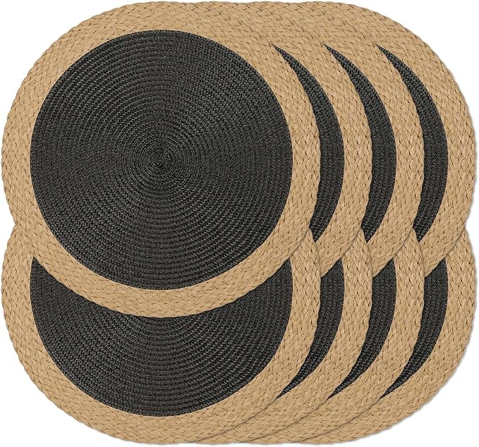 Round Placemats Set of 8, Woven Table Mats, Wide Edge, 15 Inch Diameter by Noctiflorous