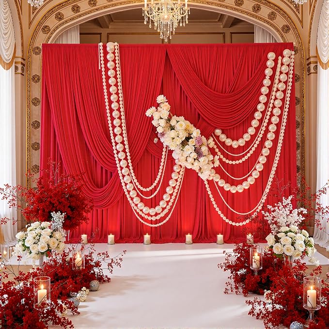 50ft x 10ft Wrinkle Free Red Backdrop Curtains by ENJOYYOURPARTY