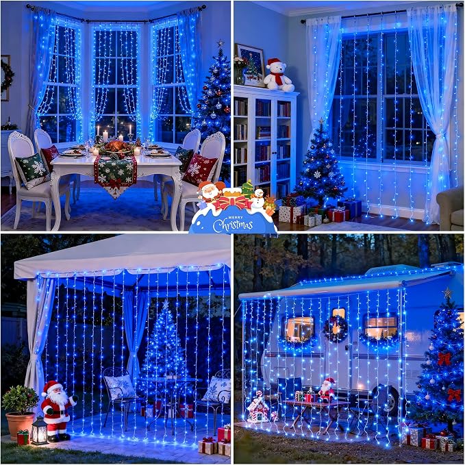 JMEXSUSS 300LED Blue Curtain Lights, 9.8x9.8ft String Lights Indoor Outdoor | - Image 5