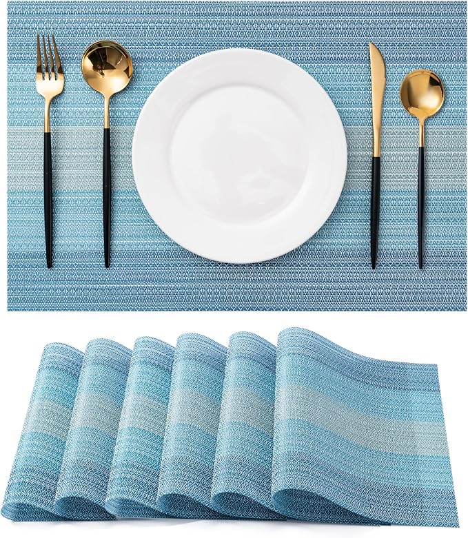 Placemats Set of 6 Washable Indoor | Outdoor Vinyl Place Mats by CADONO