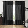 Black Large Window Curtains Light Filtering Semi Sheer Privacy Linen Textured by Nanspring