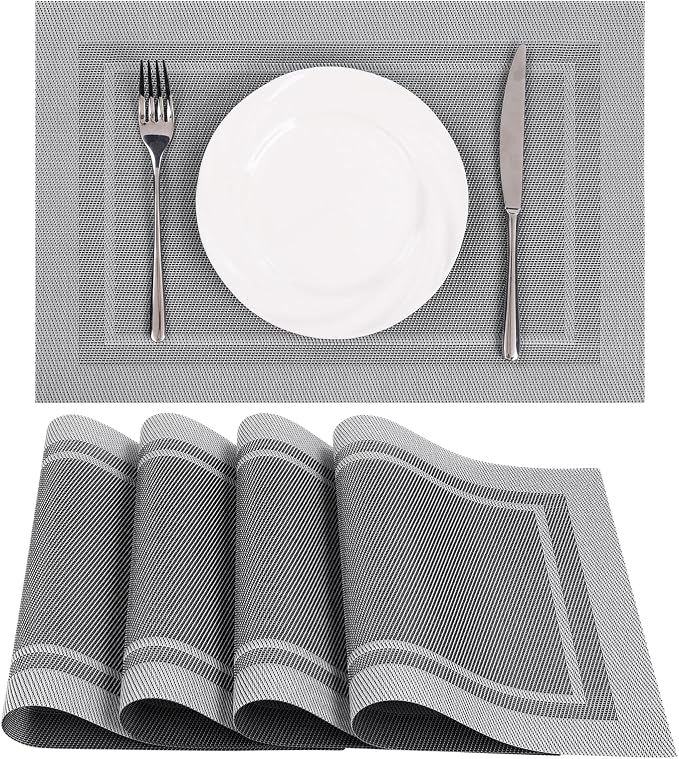 SHACOS Woven Vinyl Placemats Set of 4 Wipe Clean Place Mats by SHACOS