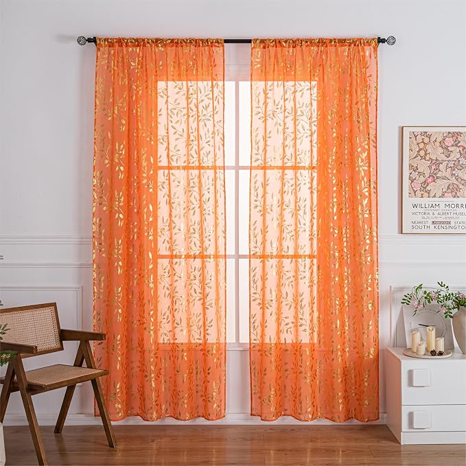 Sutuo Home Orange Sheer Curtains - Image 2