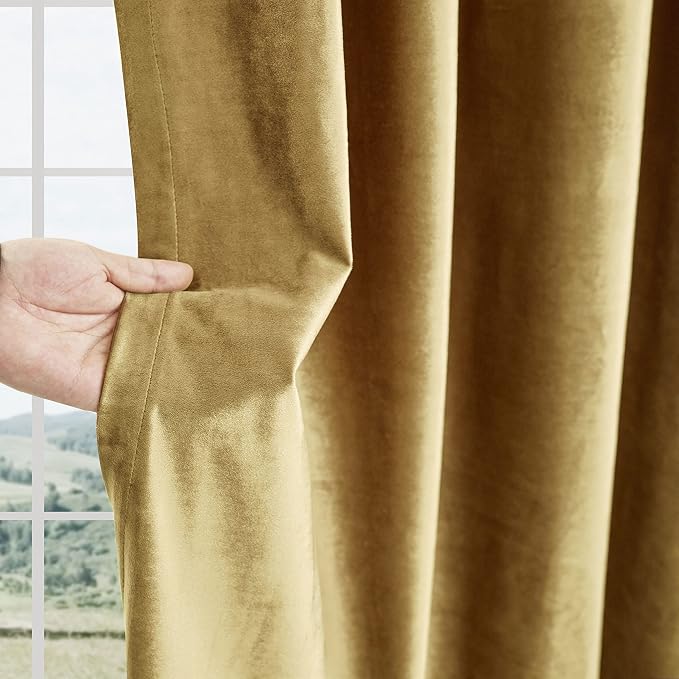 BULBUL Velvet Gold Grommet Blackout Curtains 63 inch - Image 6