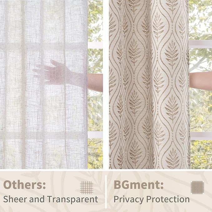 BGment Mocha Linen Curtains for Living Room, French Country Leaf Jacquard - Image 5