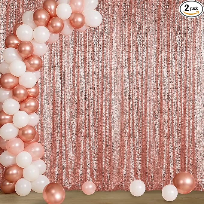 Sugargirl Rose Gold Sequin Backdrop Curtain 4FTx8FT Glitter Rose Gold by Sugargirl