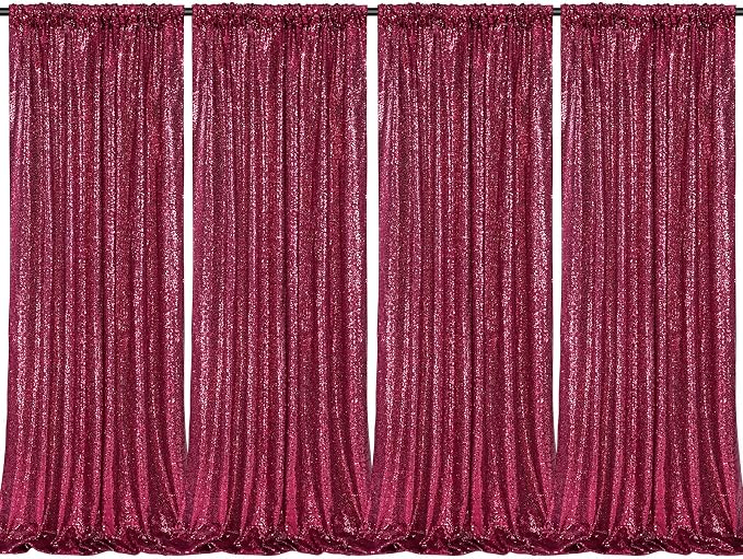 Burgundy Sequin Backdrop Curtains 4 Pcs 2ftx8ft Glitter Shimmer Fabric | by B-COOL