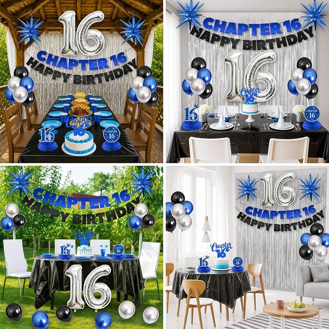 16th Birthday Decorations for Boys and Girls, Fringe Curtains, Tablecloth and - Image 6