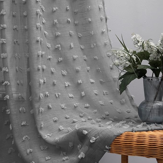 Pom pom Sheer Dark Grey Curtains by KOUFALL