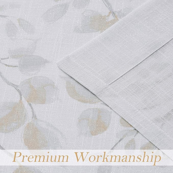 Yellow Leaf Floral Print Metallic Sheer Curtain - Image 4