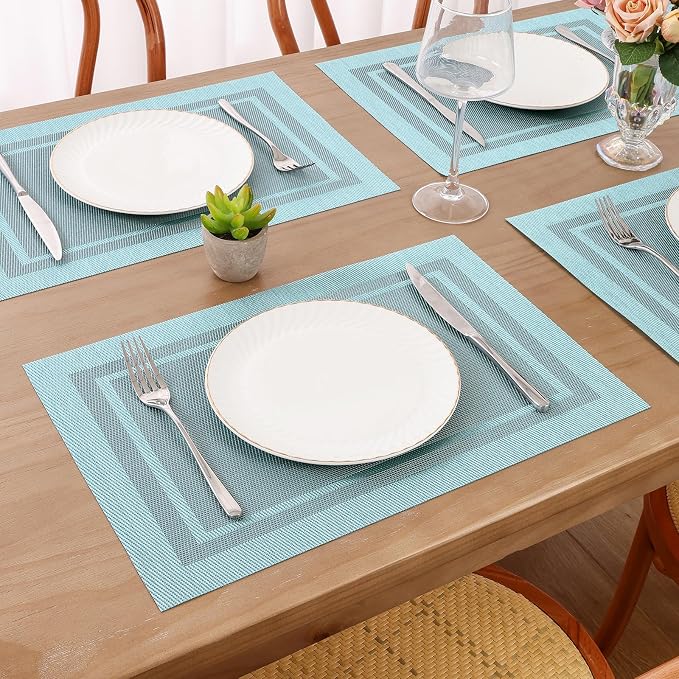 SHACOS Woven Vinyl Placemats Set of 6 Wipe Clean Place Mats - Image 7