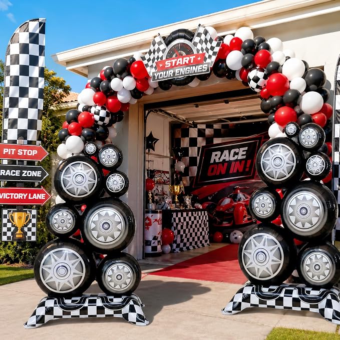 2Pcs Self Standing Racing Tire Balloon/Giant 3.5Ft Black White Checkered - Image 5