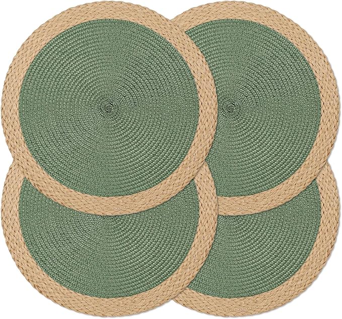 Round Placemats Set of 4, Woven Table Mats, Wide Edge, 15 Inch Diameter by Noctiflorous