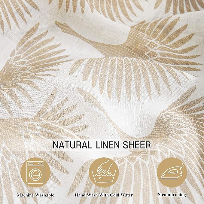 KGORGE Natural Linen Curtains 2 Panels- Taupe 52“W x 72" L Semi Sheer Geometric - Image 6