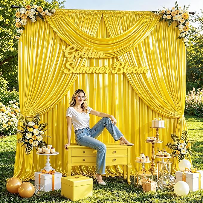 30x10ft Yellow Gold Glitter Backdrop Curtain - Image 6