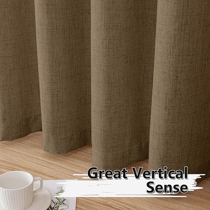 Tollpiz Short Linen Curtain Bedroom Rod Pocket Semi Sheer Curtains Burlap Light - Image 4