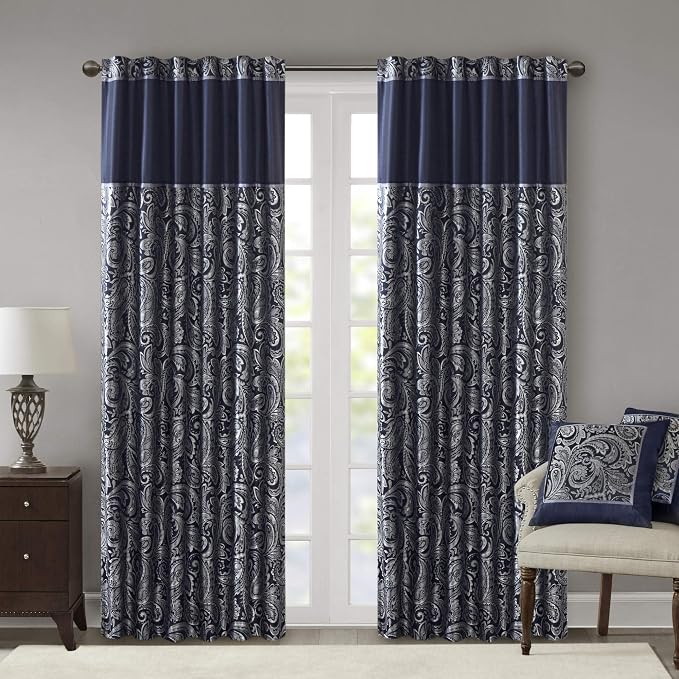 Madison Park Aubrey 2 Panel Curtain Faux Silk Paisley Jacquard, Rod Pocket by MADISONPARK