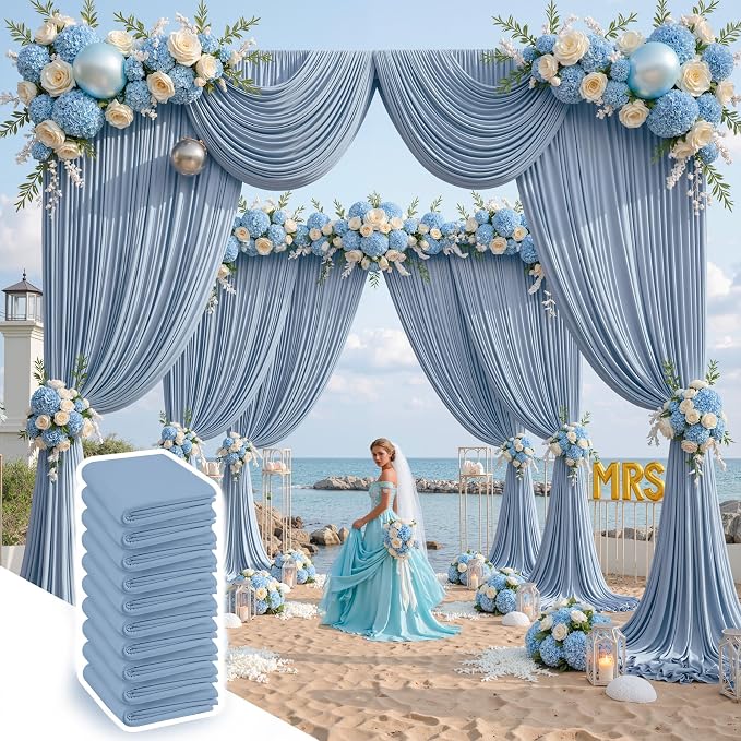 50 ft x 10 ft Wrinkle Free Dusty Blue Backdrop Curtain by Outpain