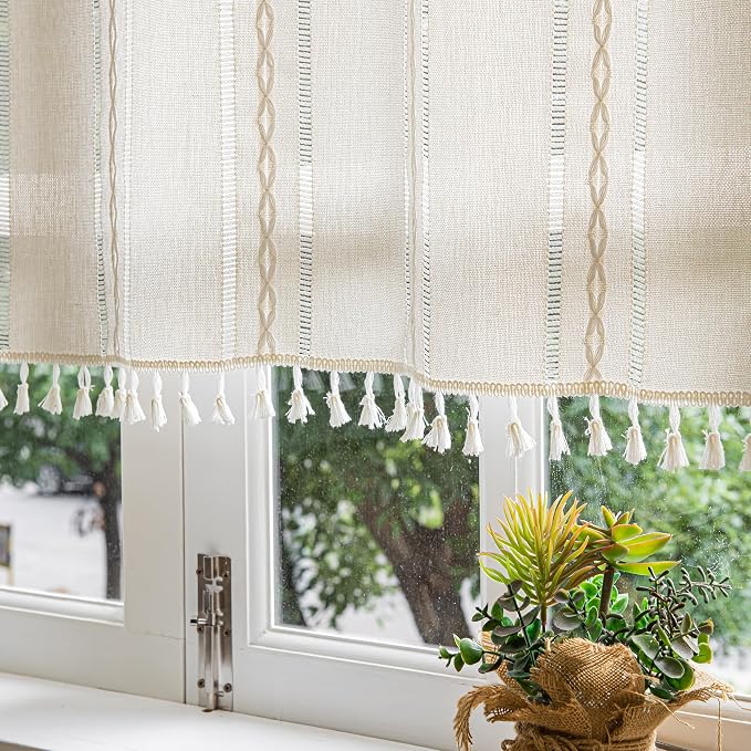 Sutuo Home Ivory Boho Curtain 52W x 18L inch White Striped Light Filtering - Image 8