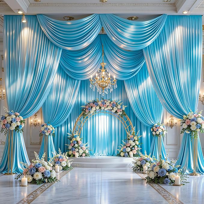 30x10ft Sky Blue Glitter Backdrop Curtain - Image 3