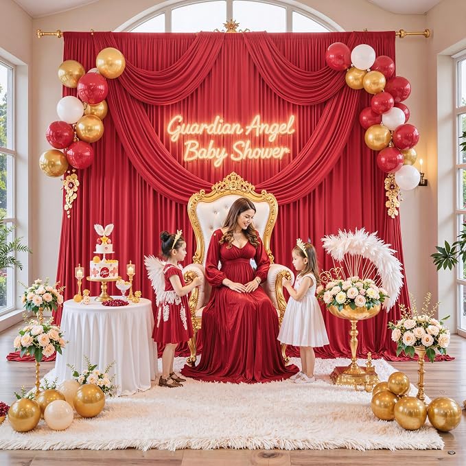 10ft x 8ft Wrinkle Free Red Backdrop Curtains - Image 6