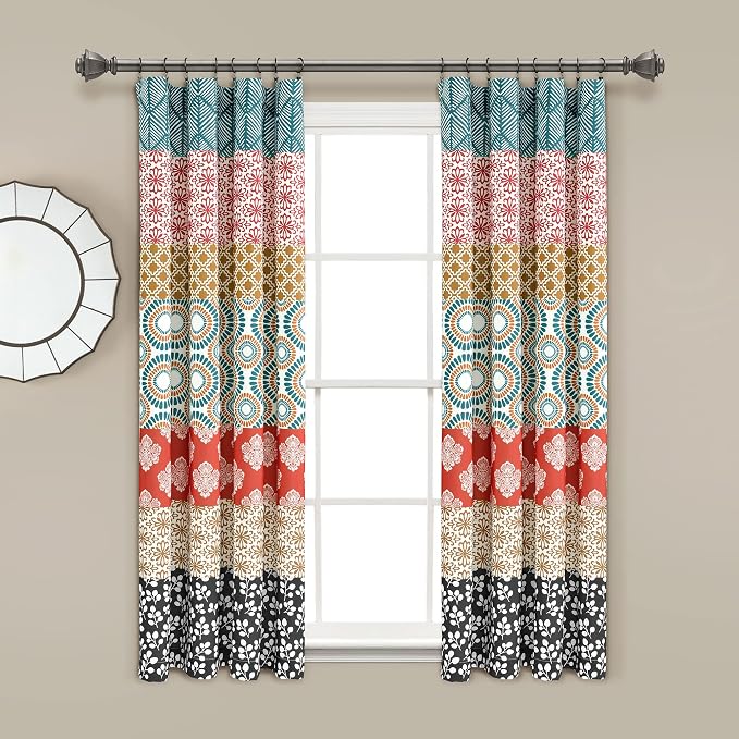 Lush Decor Bohemian Stripe Window Curtain Panels, Pair 52" W x 63" L Turquoise by LushDecor