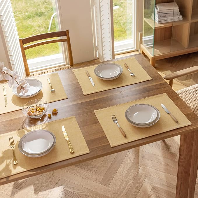 Demetex Yellow Placemats Set of 4 Fabric Table Place Mats - Image 6