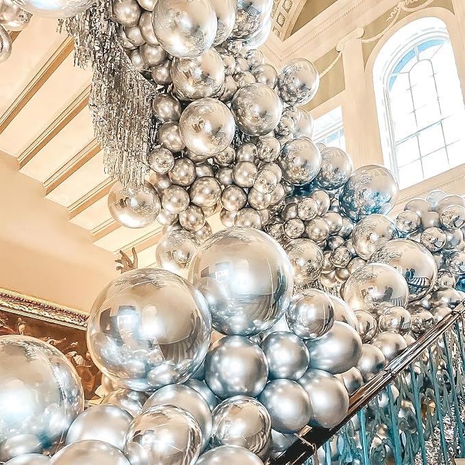 PartyWoo Metallic Silver Balloons 4pcs Chrome Silver Color 36 Inch | Balloons - Image 5